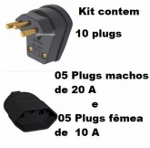 Kit Com 5 Plugs Machos 20 A E 5 Fêmeas De 10 A Universal