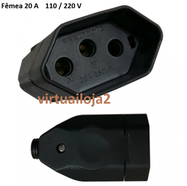 Plug Fêmea 20 Amperes 250 V 2 Pinos + Terra 110 / 220 V